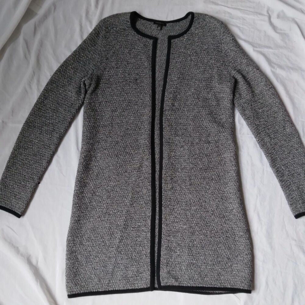 Talbots Cardigan Sweater Textured Open Front Marled Long Sleeve Black Gray XS - Picture 4 of 15